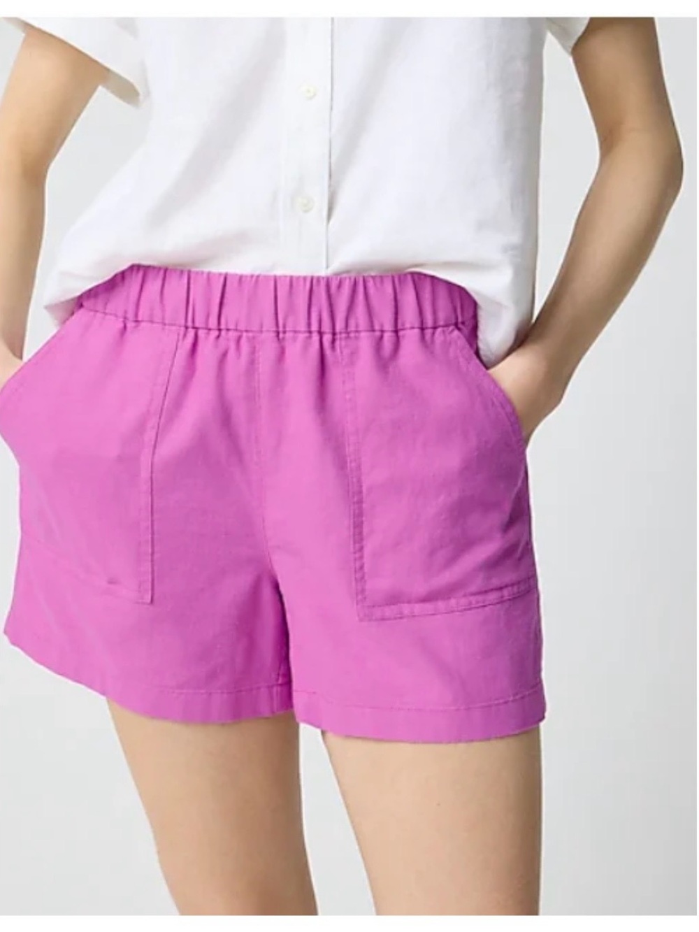 J.Crew NWT Pink Linen Blend Pull-On Shorts Medium Elastic Waist Pockets